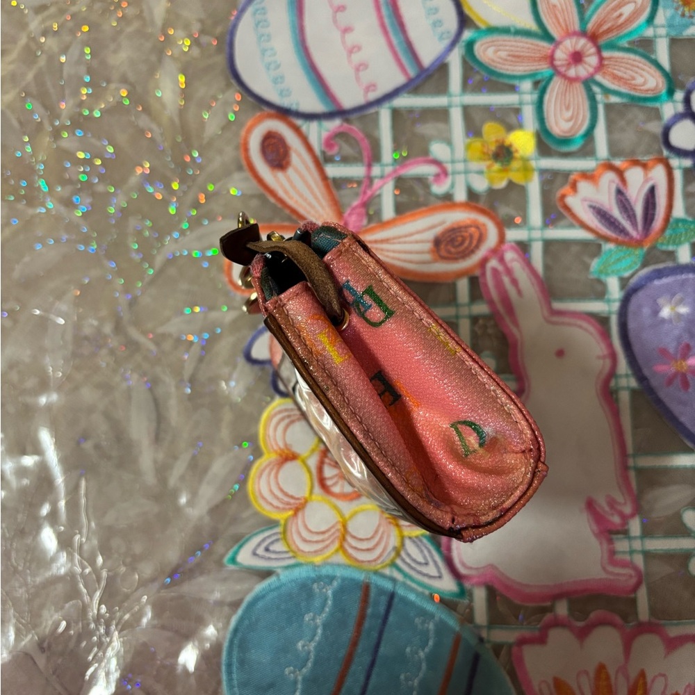 Vintage Dooney & Bourke Pink Multicolor Logo Zip Card Wallet - Picture 5 of 8